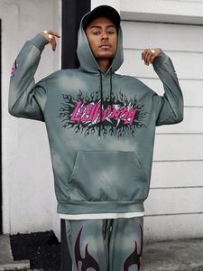 Survêtement polaire sérigraphié personnalisé Streetwear pour hommes ensemble pantalons de survêtement et sweat à capuche surdimensionnés survêtements délavés à l'acide vintage - Product Image 4