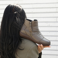 [JSHOE] Sepatu Boots Hato Zip Kulit Sapi Asli dengan Lapisan Bulu untuk Wanita