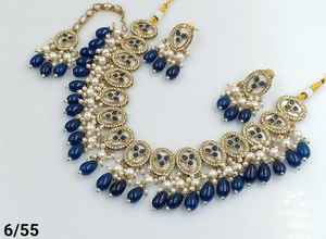 Conjunto de collar combinado Mala largo y chapado en oro tradicional indio y de moda con pendiente y Maagtika para mujer - Product Image 2