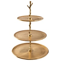 Présentoir à gâteaux 2 niveaux en marbre et bois fait main avec base en métal doré pour boulangerie, hôtel, mariage et service de réceptions - Vente en gros