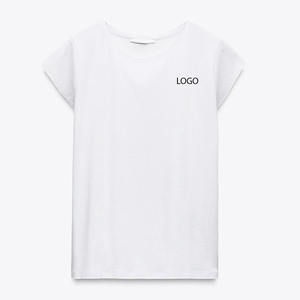 100% camisetas de algodón personalizadas para mujer, Camiseta básica de manga corta con cuello redondo, Top corto liso en blanco y negro para mujer, pantalones cortos OEM para mujer - Product Image 1