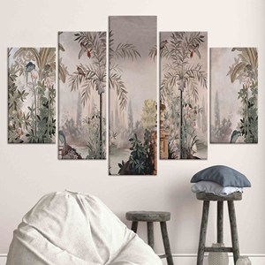 Toile d'art imprimée avec des oiseaux tropicaux : Décoration de paysage panoramique, lot de 5 toiles assorties - Product Image 1