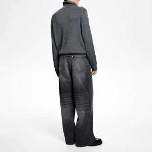 Pantalones de mezclilla de pierna recta personalizados estilo streetwear, holgados, oversize, con efecto desgastado por el sol, para hombre, precio al por mayor - Product Image 2