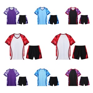 Maillot de football séchage rapide respirant couleur bloc col en V à manches courtes papillon Net sport formation costume ensemble pour hommes femmes - Product Image 2