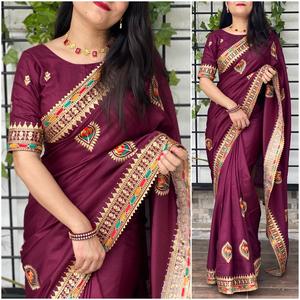 ร้อนขายชุดแต่งงานออกแบบผ้าไหม Saree กับงานเย็บปักถักร้อยสำหรับผู้หญิงที่สวยงามในอัตราที่ดีที่สุดซื้อจากอินเดียขายส่ง - Product Image 4