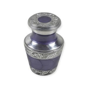 Urna Funeraria Moderna Decorativa de Metal Plateado con Diseño Floral Morado para Cenizas - Product Image 1