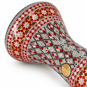 Gawharet El Fan 22cm Clásico Darbuka Doumbek - Tambor Khalifa con Incrustaciones de Perlas Rojas y Amarillas - Product Image 3