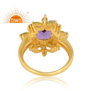 Anillo de piedras preciosas de amatista natural y peridoto chapado en oro de 18 quilates de plata más vendido para mujer, fabricante de joyería de diseño personalizado - Product Image 2