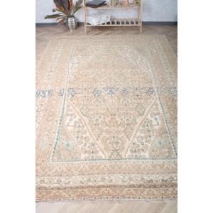 พรมวินเทจขนาด 6.7x10.7 ฟุต พรมตุรกีขนาดใหญ่ พรมสีเบจขอบสีน้ำเงิน - Product Image 1