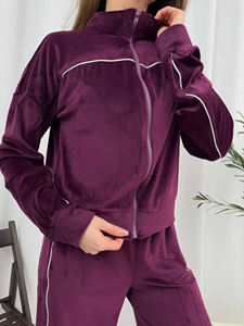 ชุดวอร์มผ้ากำมะหยี่สำหรับผู้หญิงชุดวอร์มสองชิ้นมีซิปและกางเกงขากว้างสำหรับวัยรุ่นผู้ชายผู้หญิง - Product Image 4