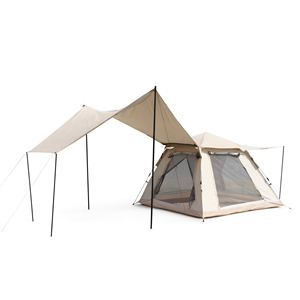 Tente de camping et auvent 2-en-1 Off White 240 x 240 x 150 cm en tissu Oxford avec poteaux en fibre de verre - Product Image 2