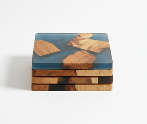 Juego de Posavasos de Resina y Madera Hechos a Mano, Diseño Artístico en Epoxi, Estilo Americano, Madera Maciza Natural con Acabado Brillante, Recuerdos de Boda, para Café - Product Image 3