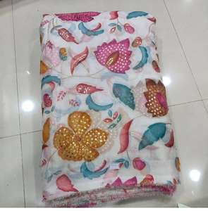 Tissu en soie Taby à fort volume de broderie, motif floral et de feuilles sur toute la surface, pour vêtements de mode de boutique, vente chaude - Product Image 2