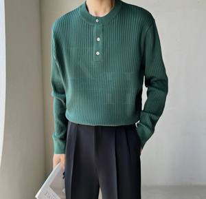 Best Selling <b>Vintage</b> Buckle Round Neck Solid Color <b>Sweater</b> Casual Basic Knit Men's <b>Sweater</b> Long Sleeve Pullover Classic Outfits - Product Image 4