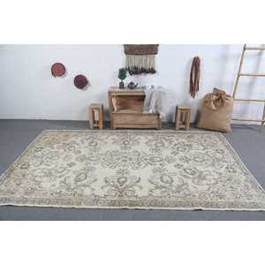 พรมวินเทจขนาดใหญ่ 5.5x8.9 ฟุต (168x271 ซม.) พรมขนสัตว์ลายพรางสีขาวสไตล์ตุรกี - Product Image 3