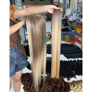 มัดผมเนื้อตรงกระดูกสีไฮไลท์ที่นุ่มนวลพร้อมวิกผมแบบเวียดนามส่วนหน้าเพื่อทำวิกผม - Product Image 2