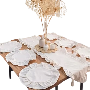 ผ้าปูโต๊ะสีขาวงามสง่า (40X110ซม.) & แผ่นรองจาน6ชิ้นตกแต่งโต๊ะอาหารอย่างมีสไตล์สำหรับบ้านปาร์ตี้และโอกาสพิเศษ - Product Image 1