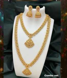 ENSEMBLE DE COLLIER D'INDE DU SUD ET DE COLLIER COMBO LONG ENSEMBLE DE BIJOUX DU TEMPLE INDIEN DU SUD ET ENSEMBLE DE COLLIER DU SUD À LA MODE POUR FEMMES - Product Image 3