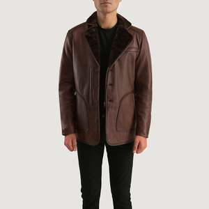 Manteau d'hiver pour homme Rocky, en cuir marron avec fourrure, long, à capuche, col à revers, imperméable, nouvelle technique, imprimé, épais, pour l'hiver - Product Image 6