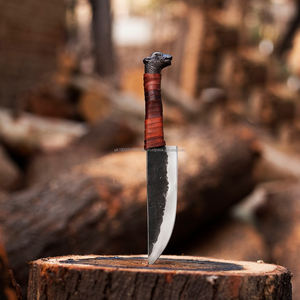 Couteau Viking fait à la main en acier au carbone personnalisé avec poignée forgée à la main et gaine en cuir fin Couteau à lame fixe Puukko forgé - Product Image 4