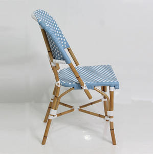 Chaise de jardin en rotin écologique durable bleu et blanc avec cadre en teck massif pour terrasse extérieure, café, balcon, villa, parc - Product Image 3