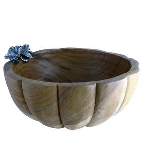 Bol de service en bois rond au design unique en laiton AK en couleur bois naturel Bol de qualité supérieure pour les accents d'hôtellerie/ustensiles de cuisine - Product Image 1