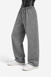 Pantalones deportivos grises personalizados para hombre, cintura elástica con cordón, corte holgado, pierna recta, pantalones de descanso. - Product Image 3