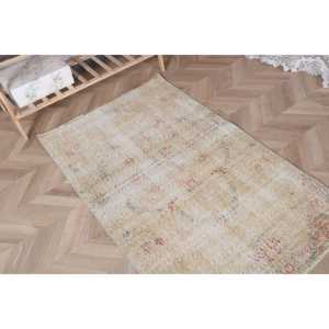 พรมตุรกีขนาดเล็ก 3x4.9 ฟุต พรมวินเทจสีเบจไล่เฉด พรมขนสัตว์ - Product Image 4