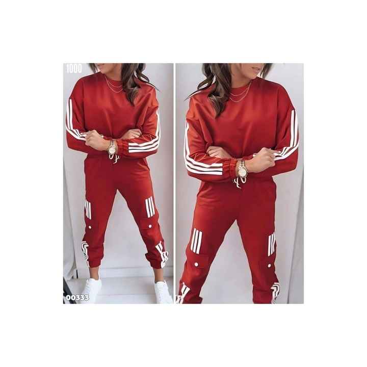 Women's Long Sleeve White Stripe Detail Cargo Pocket Two Thread Two Piece Suit