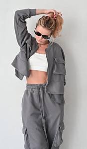 Women's Cotton Tracksuit Oversized Beige Sweatshirt & Cargo <b>Joggers</b> Designer Lounge Set Two Piece Suit - Product Image 6