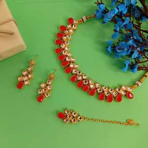 Ensemble ras du cou de mariée bijoux indiens en gros ethnique traditionnel Kundan collier boucle d'oreille de mariage avec Maang Tikka ensemble de bijoux - Product Image 2