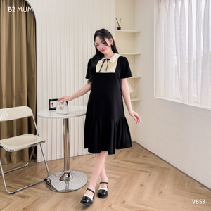 V853 Vestido de oficina plisado para mujeres embarazadas Diseño minimalista transpirable Alta elasticidad Buena absorción Ropa de maternidad - Product Image 2