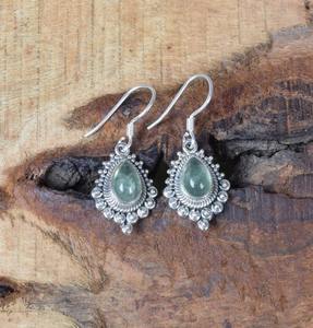 925 pendientes giratorios de Prehnita de plata esterlina sólida joyería de plata pendientes en forma de pera para mujeres niñas pendientes colgantes de piedras preciosas - Product Image 4