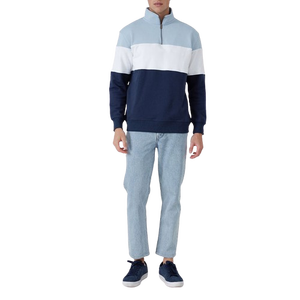 High Quality Oem Custom 100% Cotton Color Block <b>Pullover</b> <b>Jumper</b> 1/4 Quarter Half Zip Sweatshirt for Men - Product Image 3