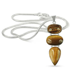 จี้หินตาเสือธรรมชาติพร้อมโซ่โลหะ-เครื่องประดับคริสตัล - Product Image 2