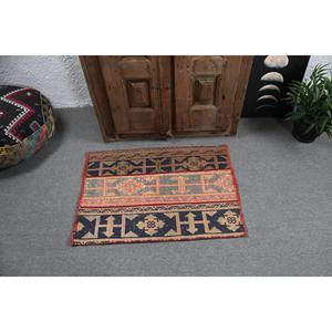 Alfombra Turca Vintage, Alfombra Pequeña de 2x2.8 pies, Alfombra Azul con Diseño Floral - Product Image 3