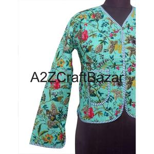 Veste courte matelassée réversible en coton biologique 100% pour femmes, patchwork vintage, écologique, respirante, imprimé ethnique, automne - Product Image 2