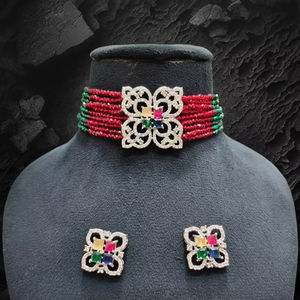 Haute qualité américain diamant tour de cou créateur de mode collier ensemble indien bijoux de mode pour les femmes et les filles tenue de fête - Product Image 1