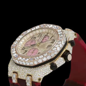 Montre de luxe personnalisée pour hommes Moissanite VVS entièrement glacée, diamant bling rouge, bracelet en silicone, acier inoxydable, style tendance analogique - Product Image 4