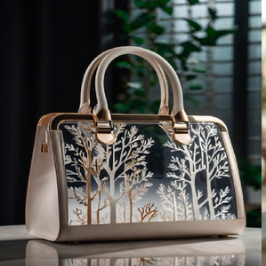 Modern white handbag with geometric <b>red</b> embroidery and gold clasp. Sleek. Available at wholesale prices - Product Image 2