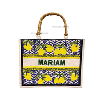 Bolso Tote Hecho a Mano con Cuentas, Diseño de Palmera Tropical, Grande, Colorido, para Playa, Verano, con Cierre Abierto, de Lona