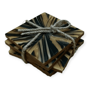 High Quality Wood Crafts <b>Coasters</b> <b>Set</b> of 4 Black & Gold Inlaying Mango Wood Enamelled MDF for Home & Holiday Christmas Decor - Product Image 1