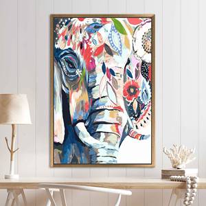 โปสเตอร์ผ้าใบพิมพ์ลายช้างสีสันสดใสสวยงาม - ของตกแต่งทันสมัย กรอบสีทอง - Product Image 1