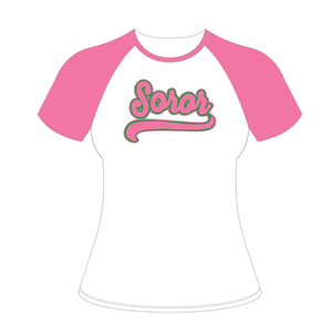White Soror <b>Raglan</b> <b>Sleeve</b> <b>T</b>-<b>Shirt</b> Greek Sorority Women's Pink & Green Eco-Friendly Summer Casual Apparel - Product Image 5