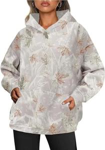 Sudadera con Capucha de Camuflaje para Mujer con Bolsillos, Estampado de Hoja de Arce, Sudadera Deportiva Extra Grande, Nuevo Estilo de Otoño, Fibra de Poliéster - Product Image 4