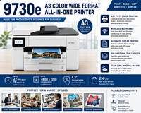 Imprimante jet d'encre couleur grand format A3 9730e avec système d'impression sans fil recto-verso tout-en-un, scanner, copieur, vitesse de copie de 40 ppm, 11x17