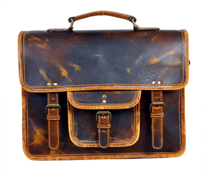 Porte-documents en cuir véritable pour homme, design classique à panneaux, fermeture à rabat, sacoche d'affaires portable, toutes saisons - Product Image 5