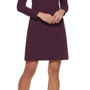 Abito da sera Calvin Klein da donna in scuba crepe elasticizzato a maniche lunghe con collo a lupetto, cerniera, dettagli a pieghe e fiocco annodabile, modello corto aderente - Product Image 3