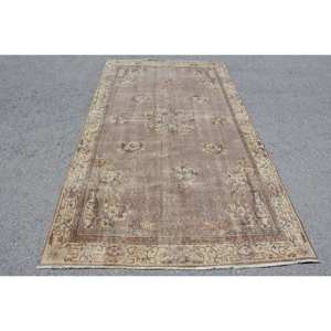 Tapis turc marron et beige vintage 5x8,9 pieds tissage plat Patchwork Design laine matériel pour les décorations de salon - Product Image 1