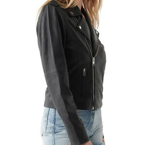 Chaqueta de Motociclista de Cuero Genuino para Mujer, Estilo Urbano, Impermeable, Cortavientos, Manga Larga, con Bolsillos con Cremallera, la Más Vendida, Talla XS - Product Image 2